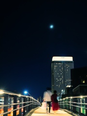 夜の散歩スナップ　朧月夜