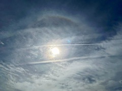 ハロと飛行機雲と…
