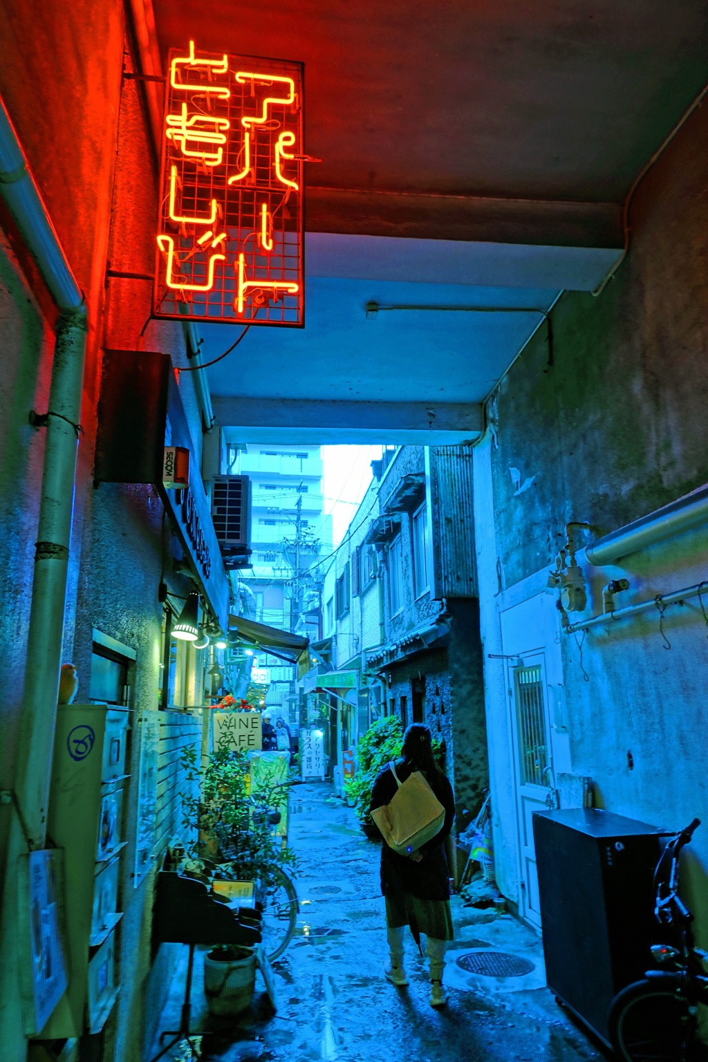 雨に濡れる大須裏路地