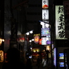 看板の並ぶ裏通り