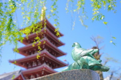 鳩の像と五重の塔