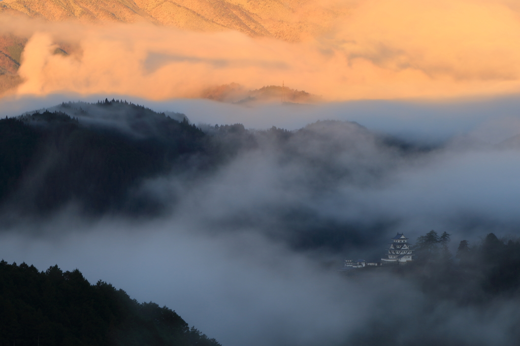 朝霧に浮かぶ郡上八幡城
