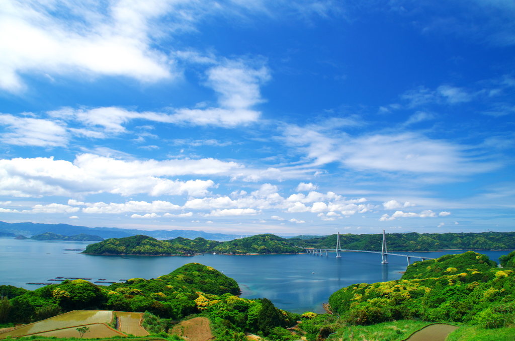 日比水道と鷹島肥前大橋