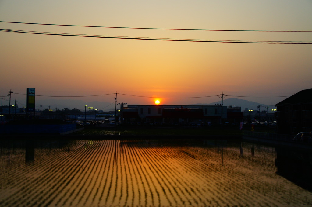 車窓からの夕日
