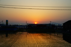 車窓からの夕日