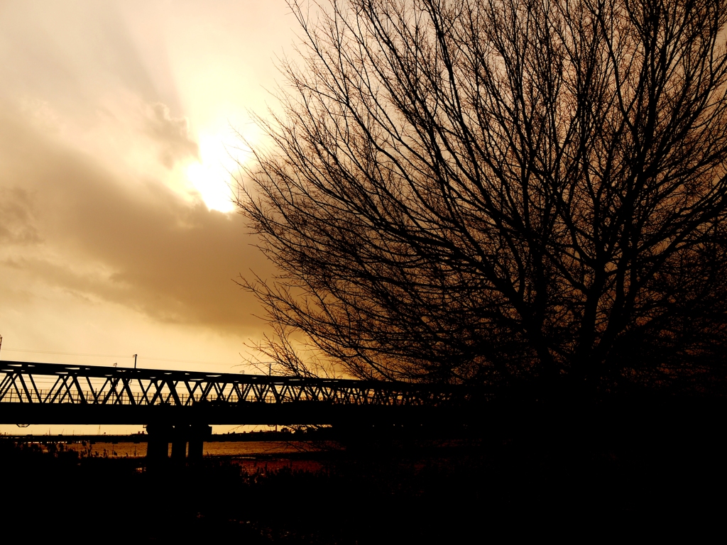 railway river sunset