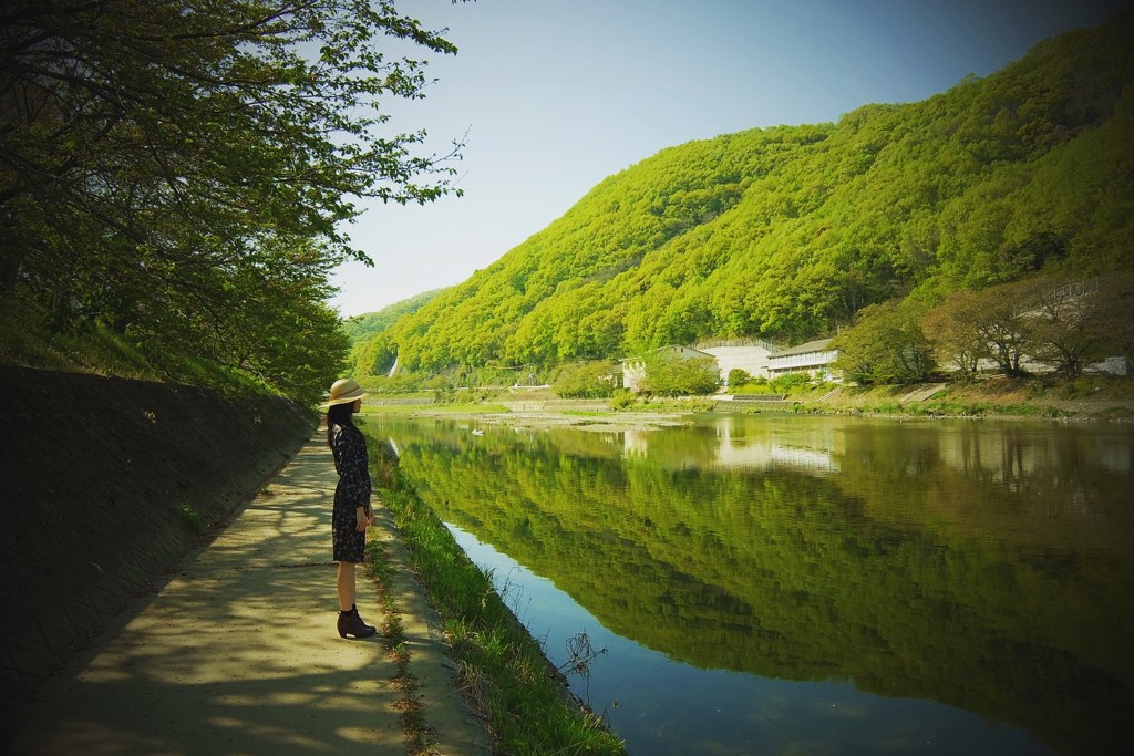 新緑の水面鏡