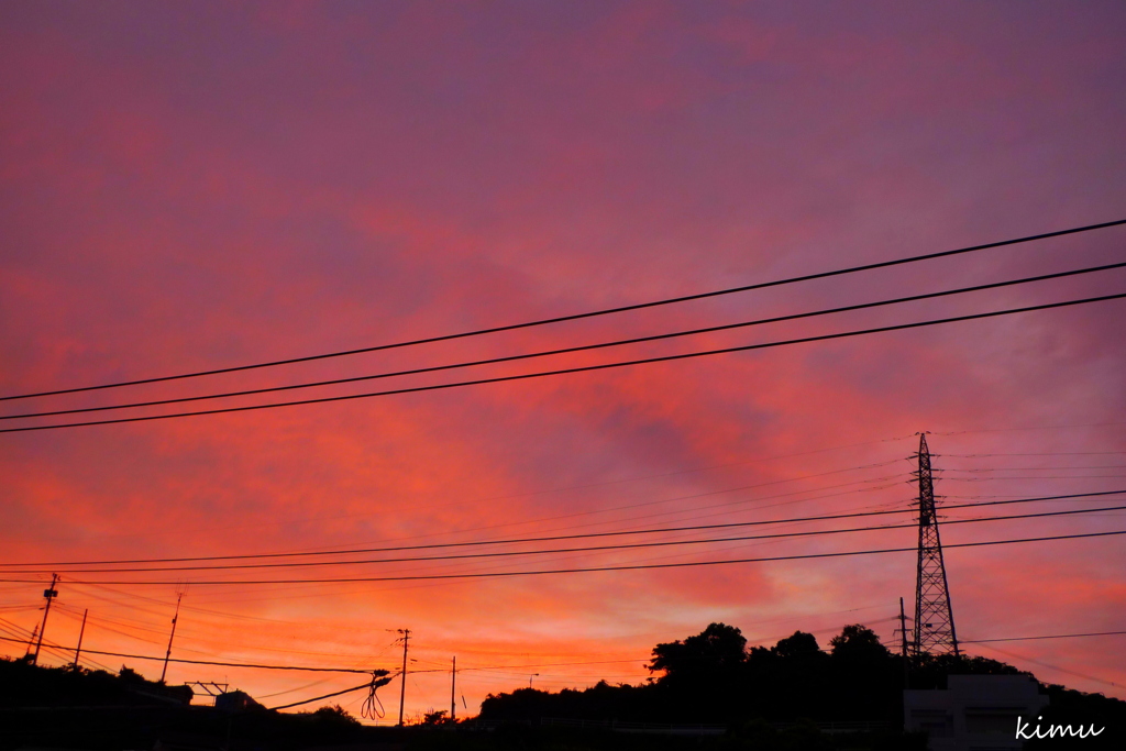 帰宅後の　疲れを癒す　夕日かな