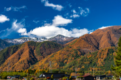 中央アルプスと紅葉の山々