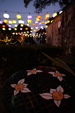 灯りの元に花