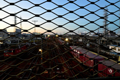 フェンス越しの貨物列車