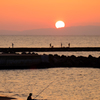 海辺の夕釣り