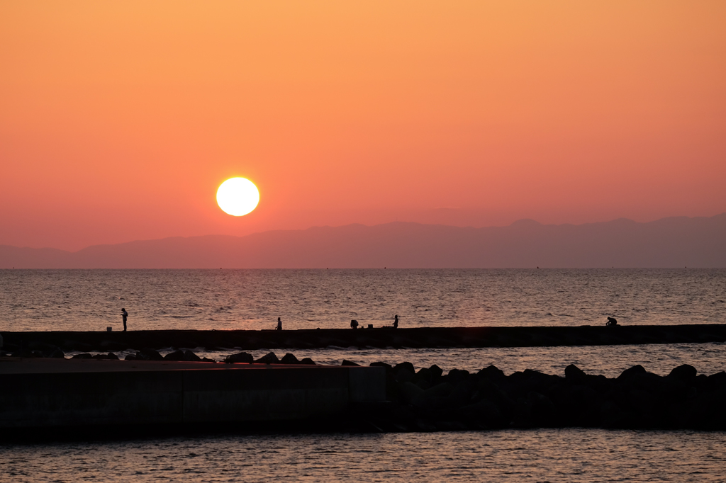 海辺の夕釣り