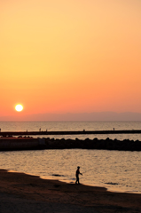 海辺の夕釣り