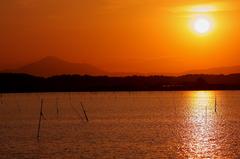 ９　筑波に沈む夕日