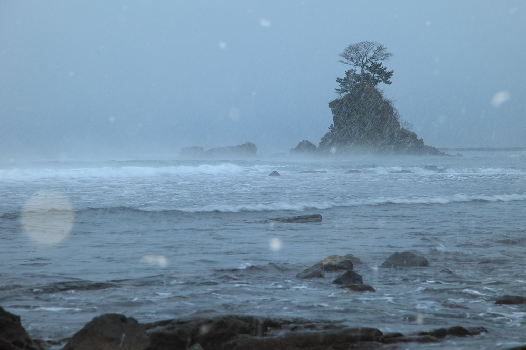 雪の雨晴海岸