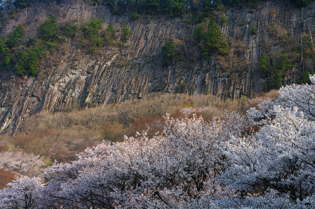 朝日差し込む屏風岩