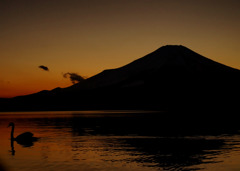 夕焼けと白鳥と富士
