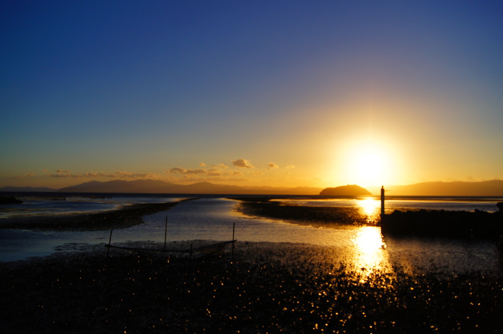 琵琶湖は夕焼け