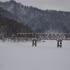 厳冬の湖に架かる橋