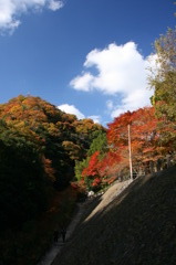 青い空、紅い山