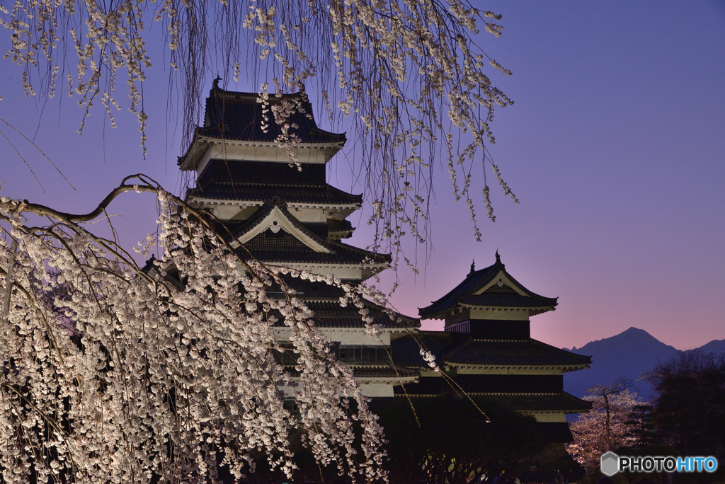 城と桜と常念と