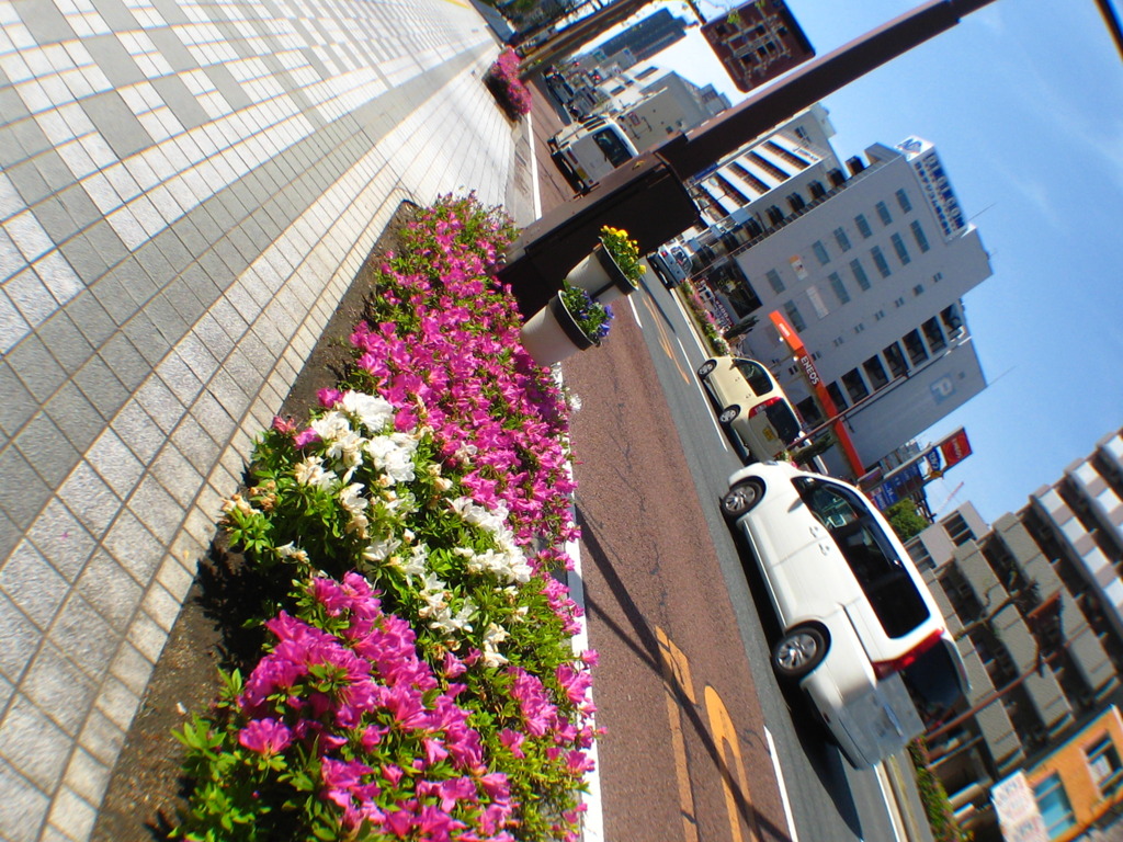 故意に傾斜をつけた街並み