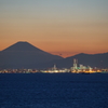 ライトアップされた横浜港と富士