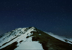 常念岳　星雪の舞う夜