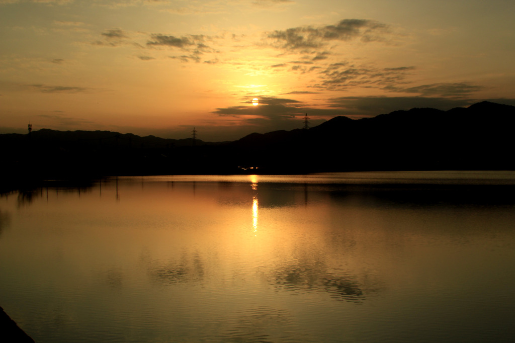 椹野川の夕陽