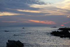 大島と夕焼け