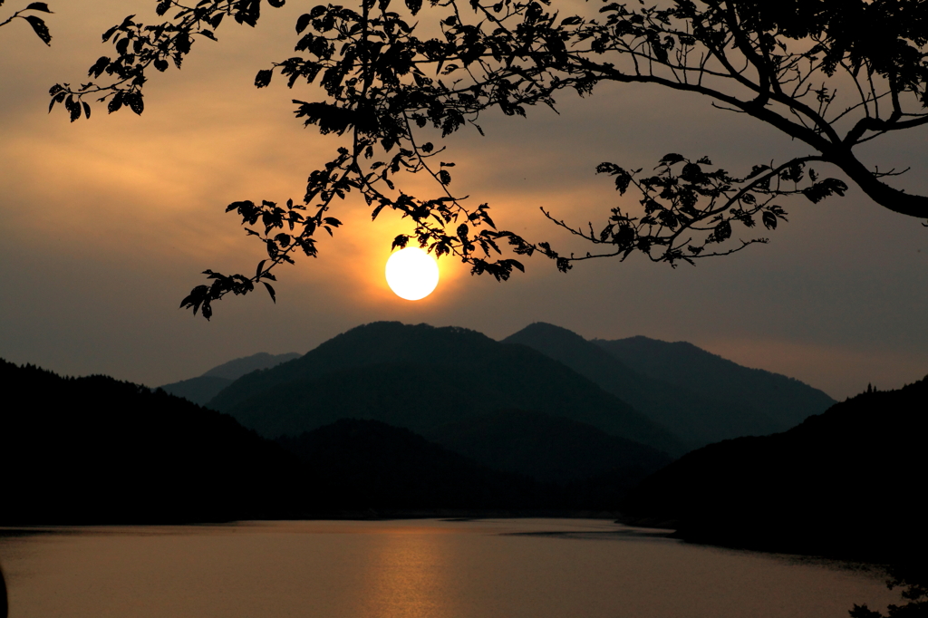 九頭竜川　秋の夕日