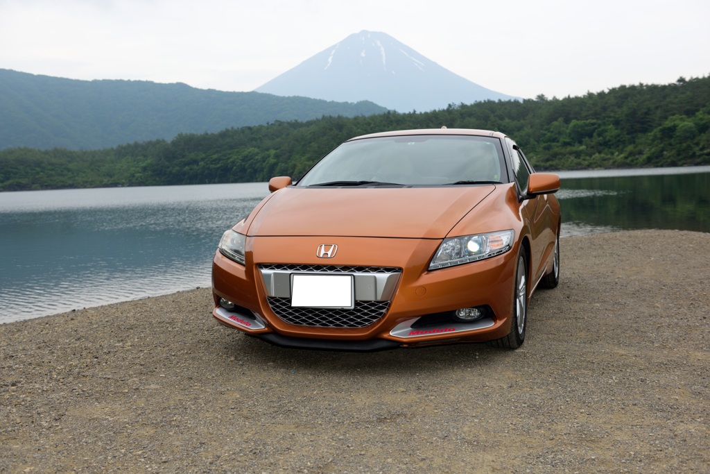 西湖と富士山と愛車