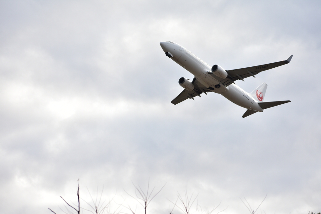 冬空へ離陸するボーイング737
