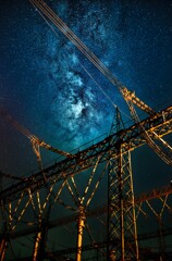 送電線と星たち