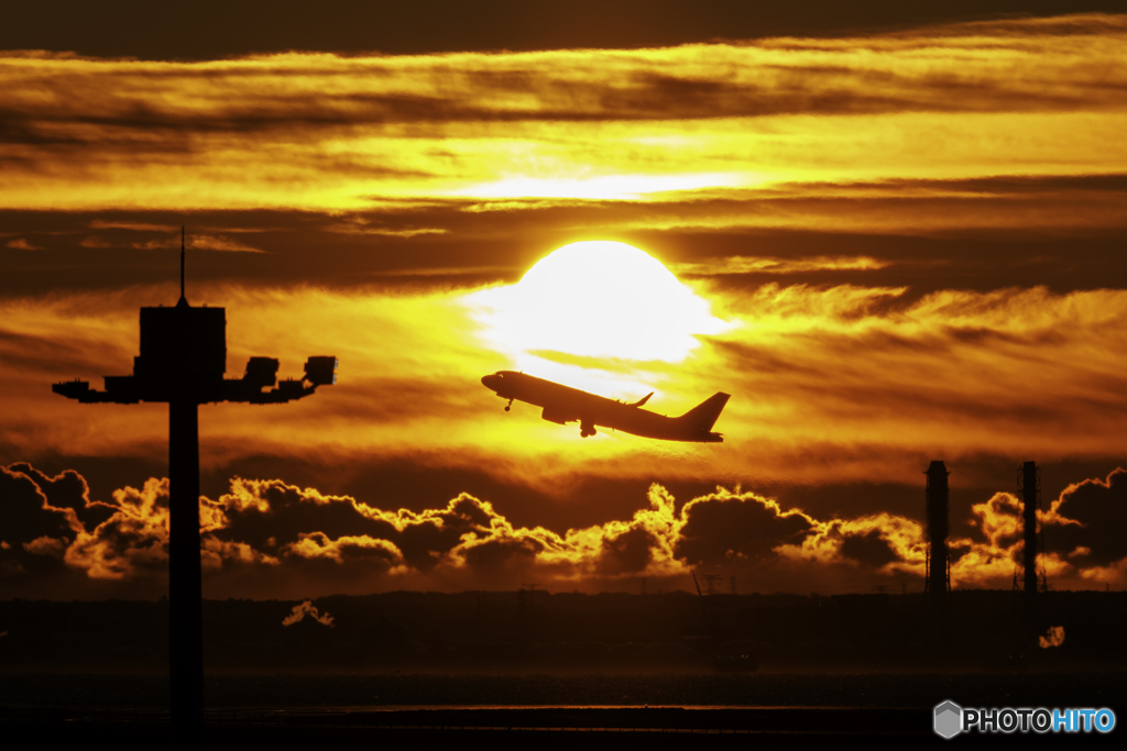 日の出と離陸11