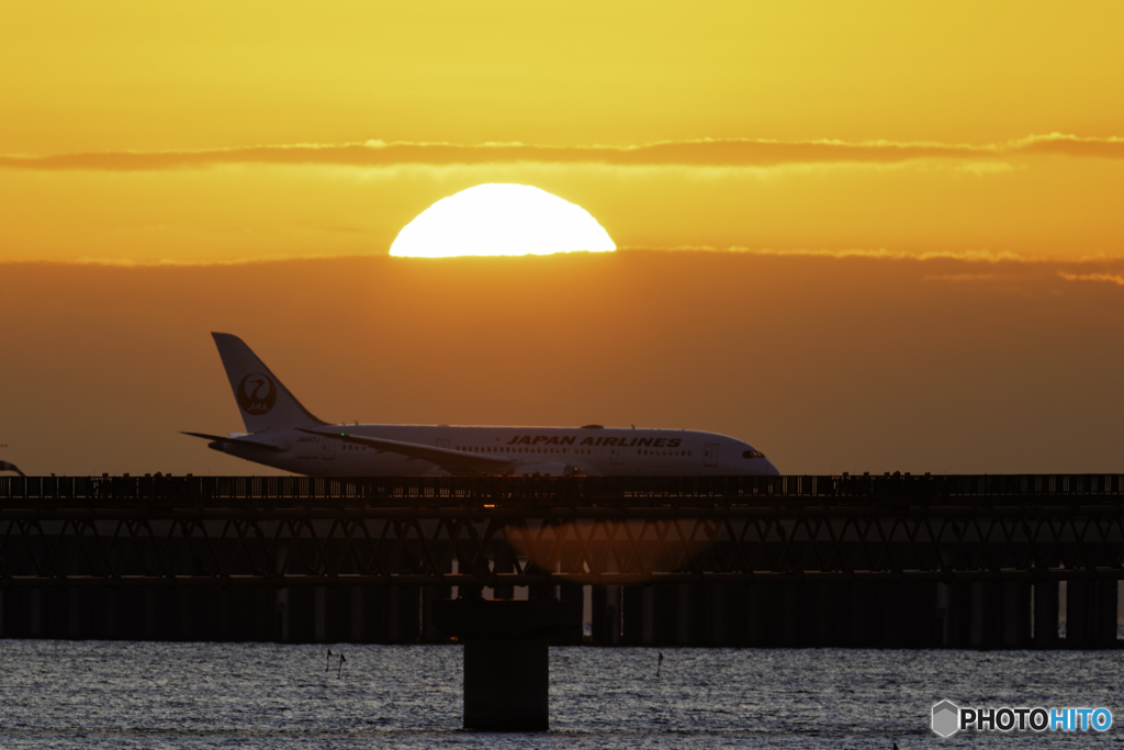 日の出と誘導路2