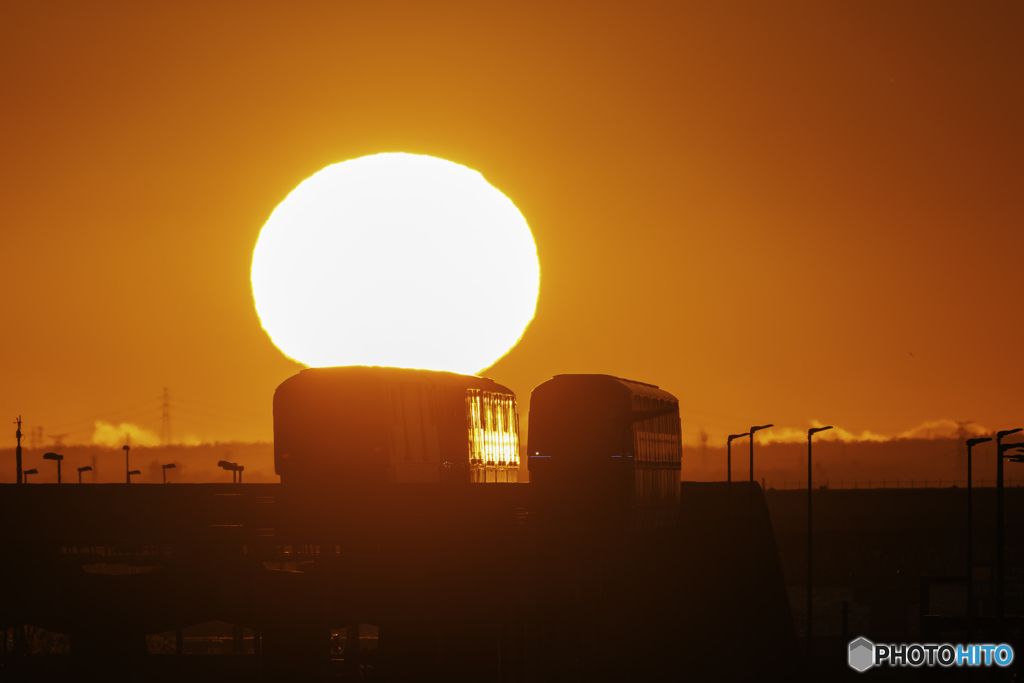 朝陽に照らされたモノレール1