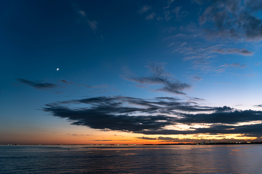 Blue Hour Sunset with Crescent Moon