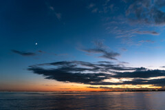 Blue Hour Sunset with Crescent Moon