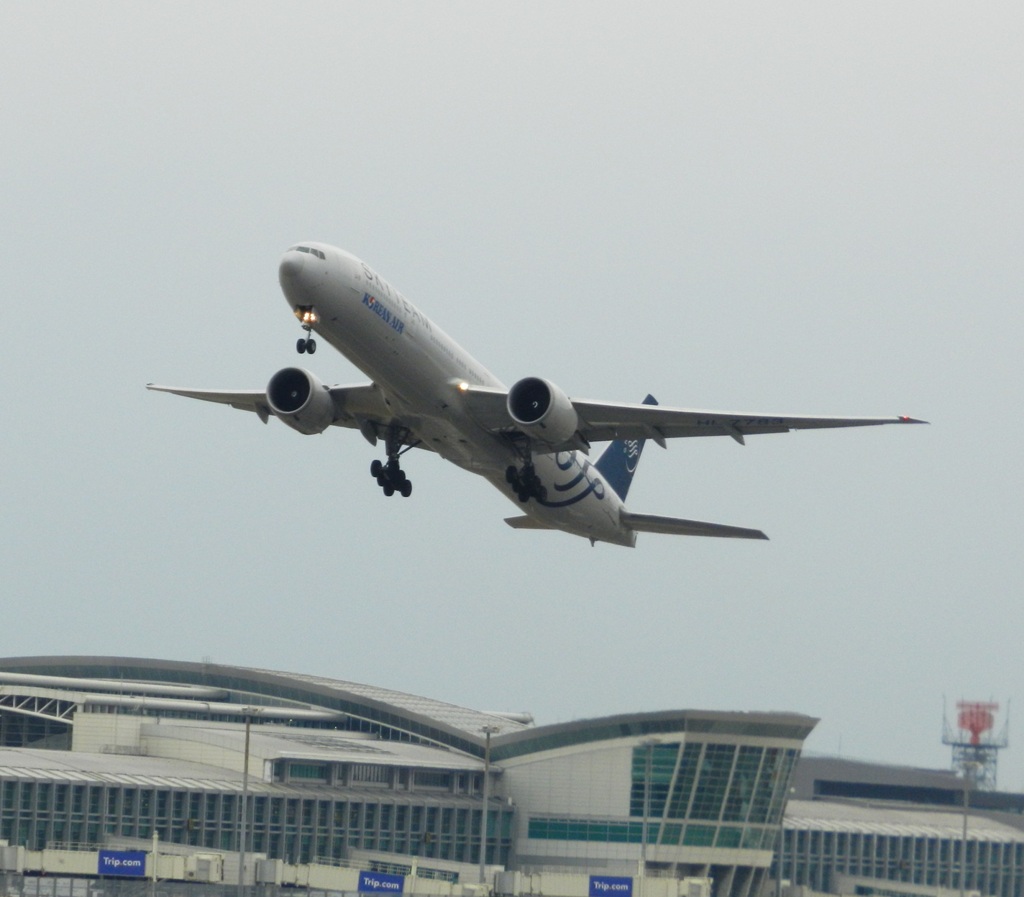 福岡空港を離陸のKOREAN AIR B777-300ER SKYTEAM  1