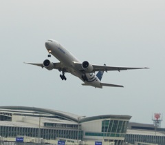 福岡空港を離陸のKOREAN AIR B777-300ER SKYTEAM  1