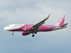PEACH A320　福岡空港ランディング