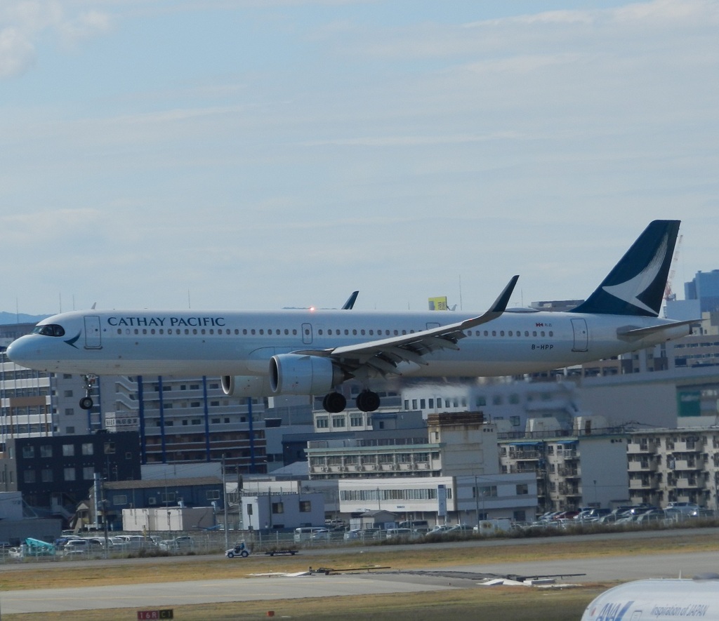 キャセイパシフィック　A321　福岡空港ランディング