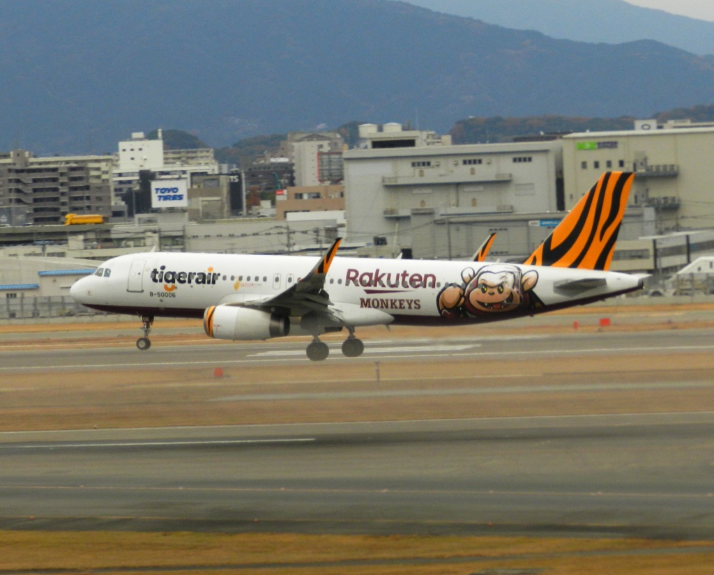 福岡空港へランディング　タイガーエア　A320