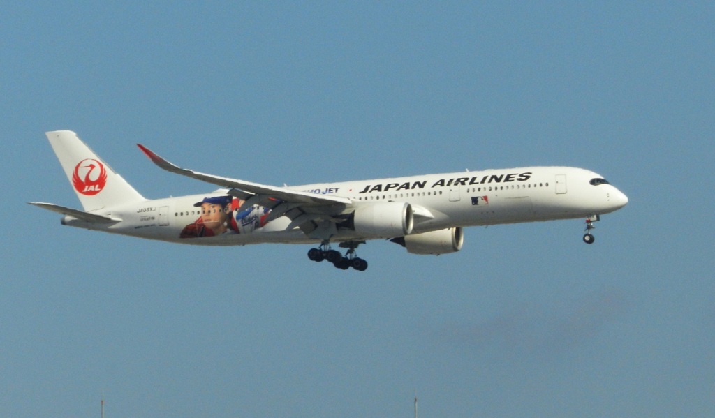 福岡空港へランディングのJAL A350