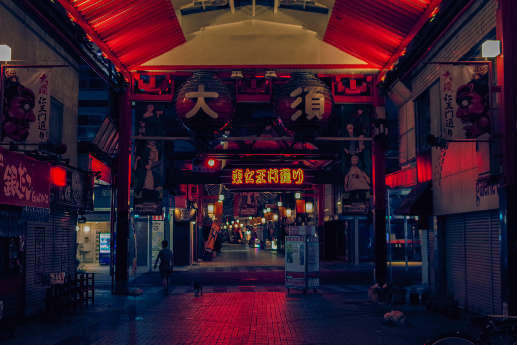 夜の商店街にて