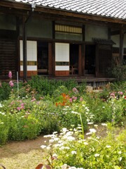 花咲く古民家の庭