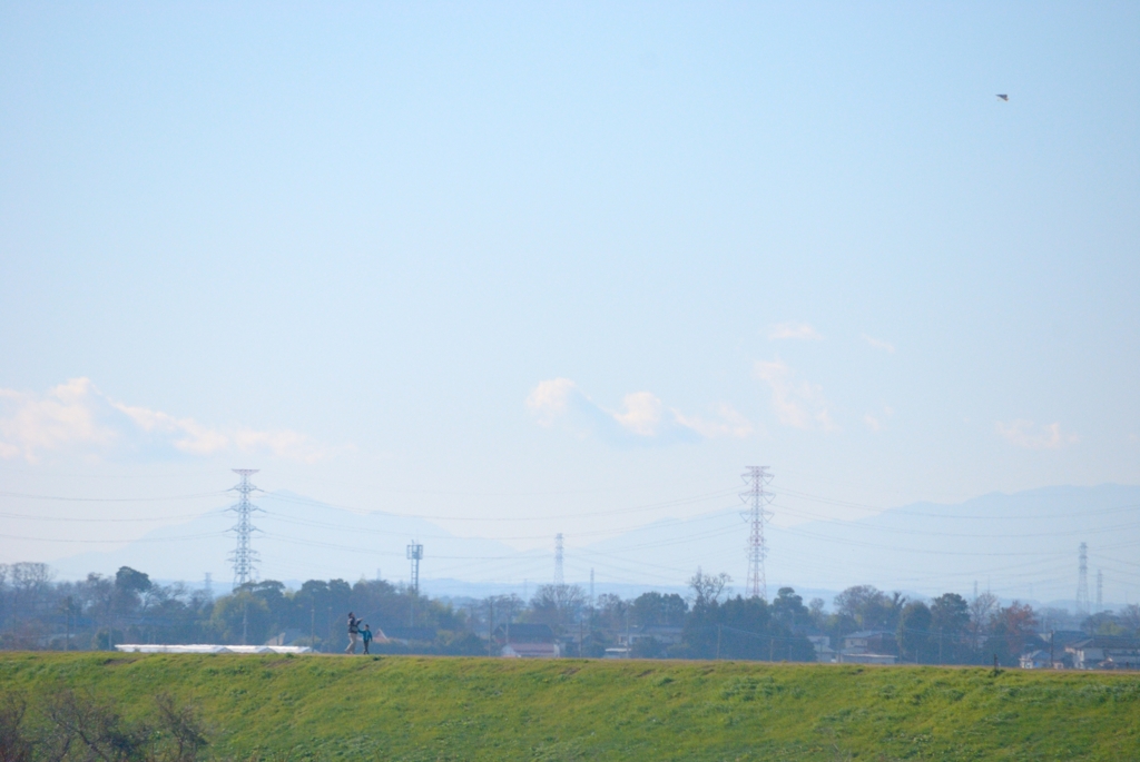 土手で凧揚げ