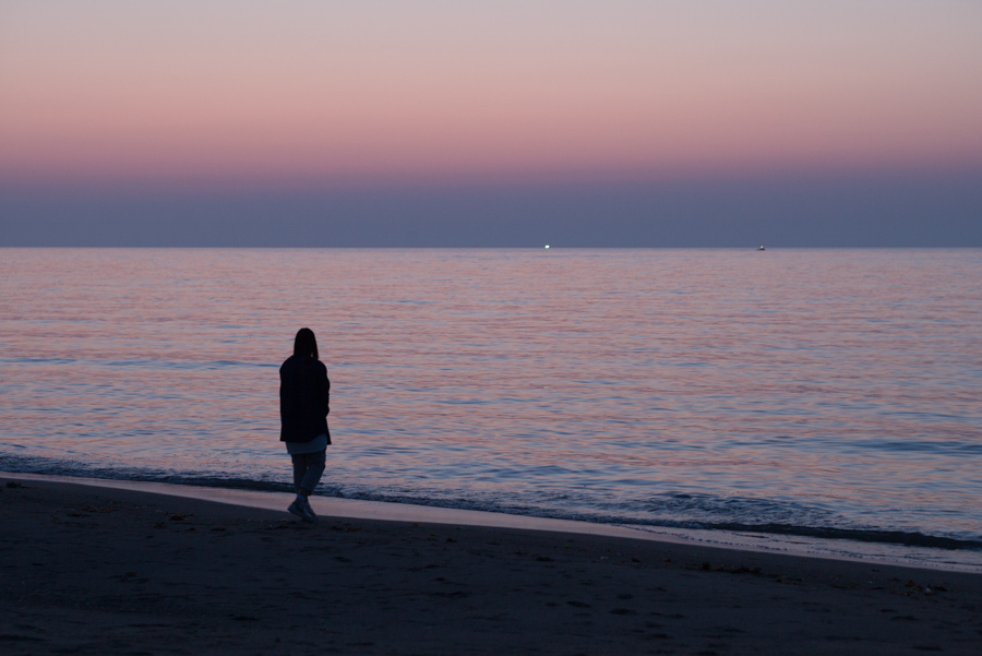 While staring at the setting sun